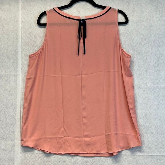 LOFT Blouse Size Large Pink Black Trim Tie Neck Sleeveless Top Crew Neck Pretty - Picture 9 of 11